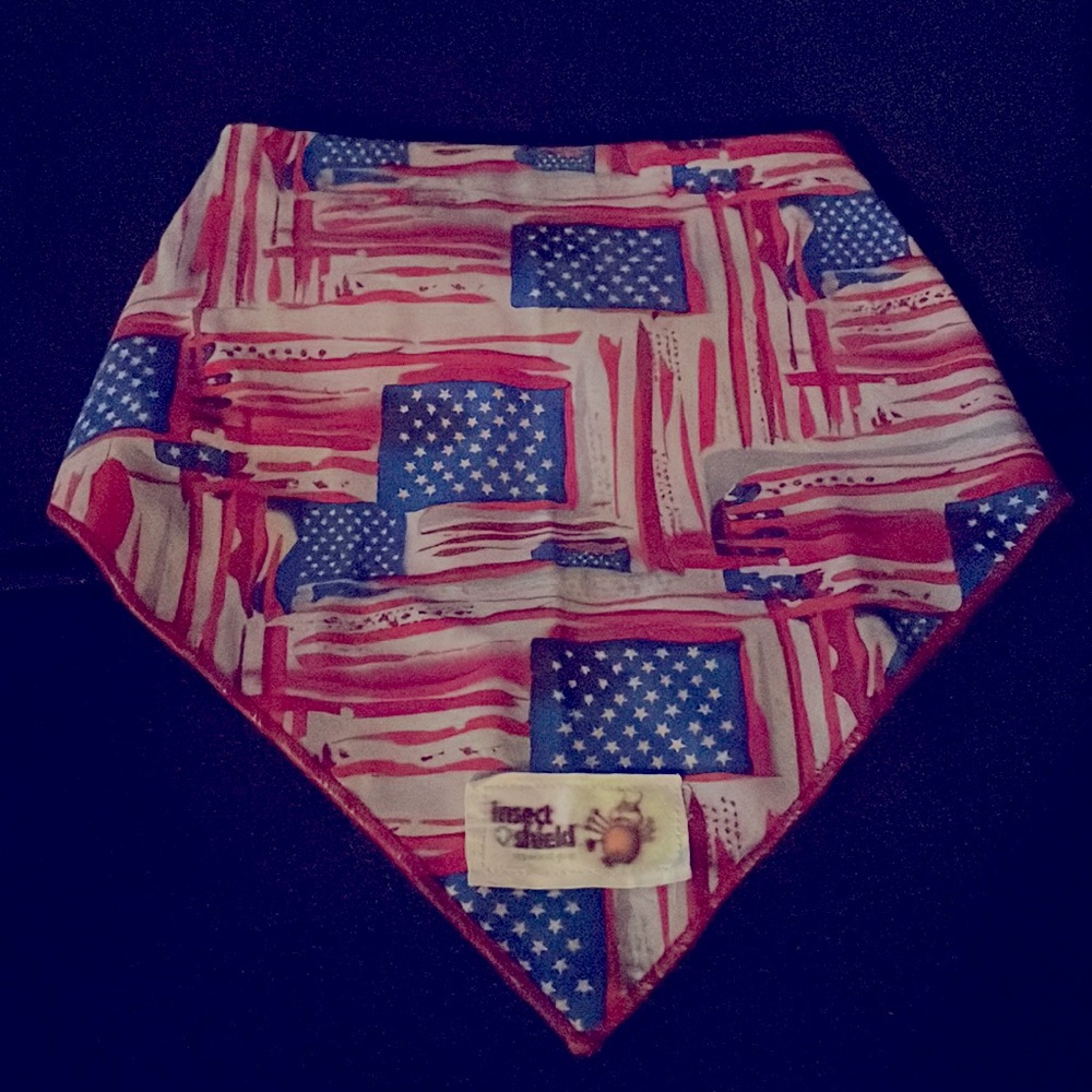 American flag design, insect shield doggo bandana.